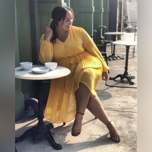 BeautiCurve x Lane Bryant Yellow Pleated Dress Sz 14 Chiffon Summer Cottagecore